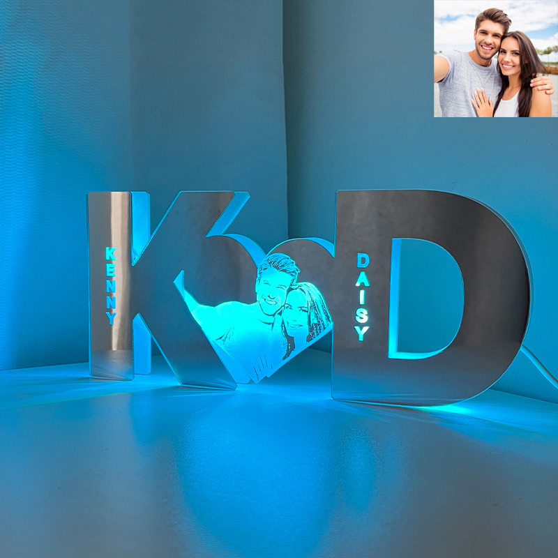Personalized letter heart photo led mirror light