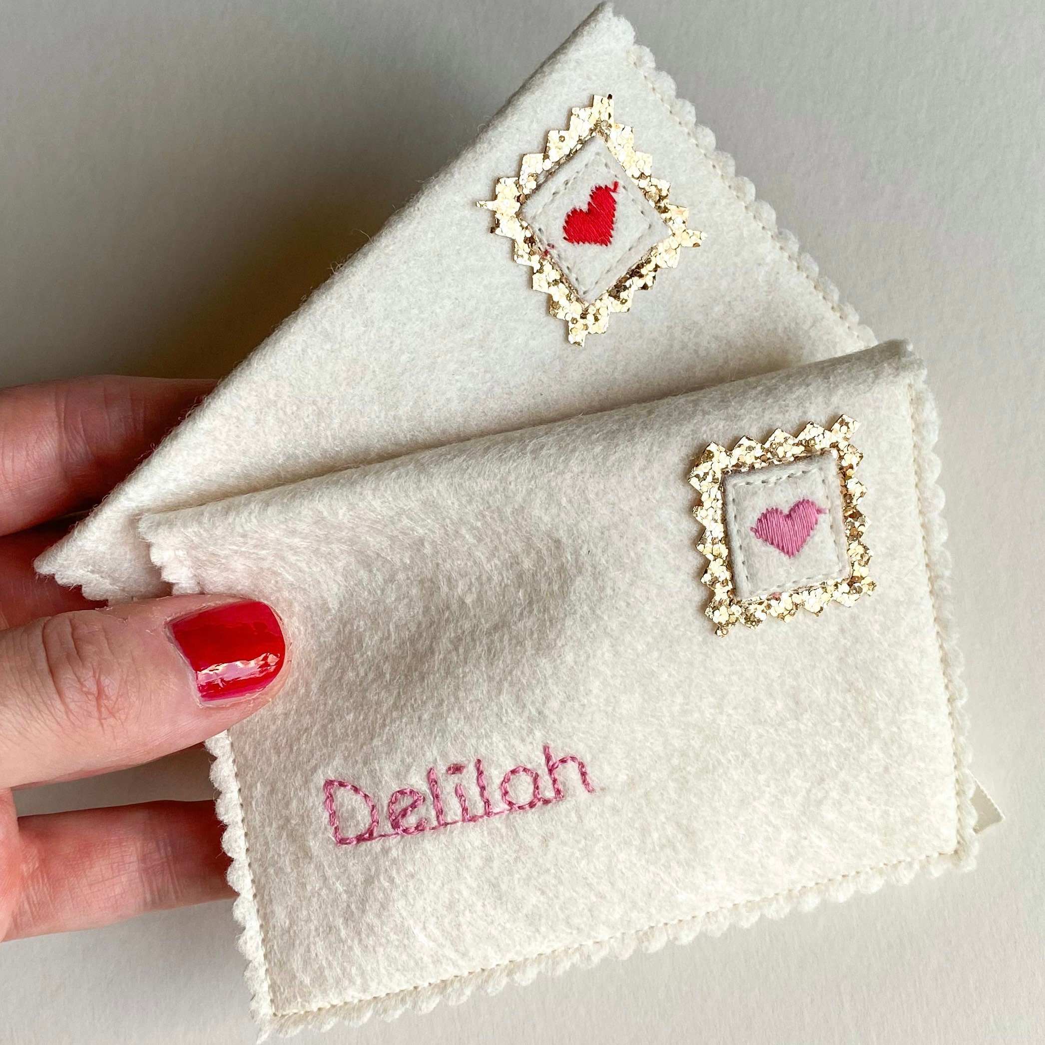 Personalised embroidered handmade valentines envelope love letter