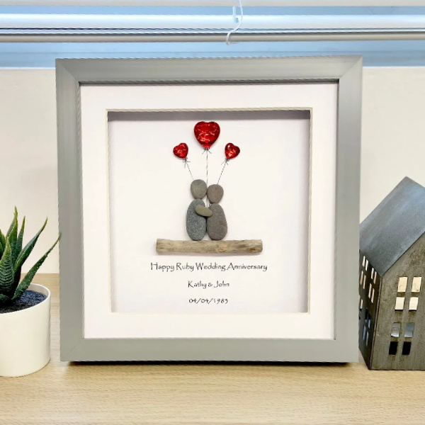 Personalised Ruby Anniversary pebble Frame For Couples💕