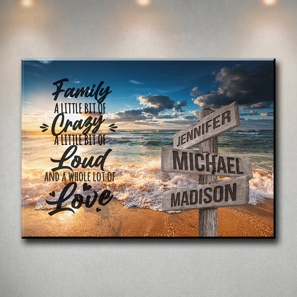 Ocean Sunset Color with Saying 2 Multi-Names Premium Canvas