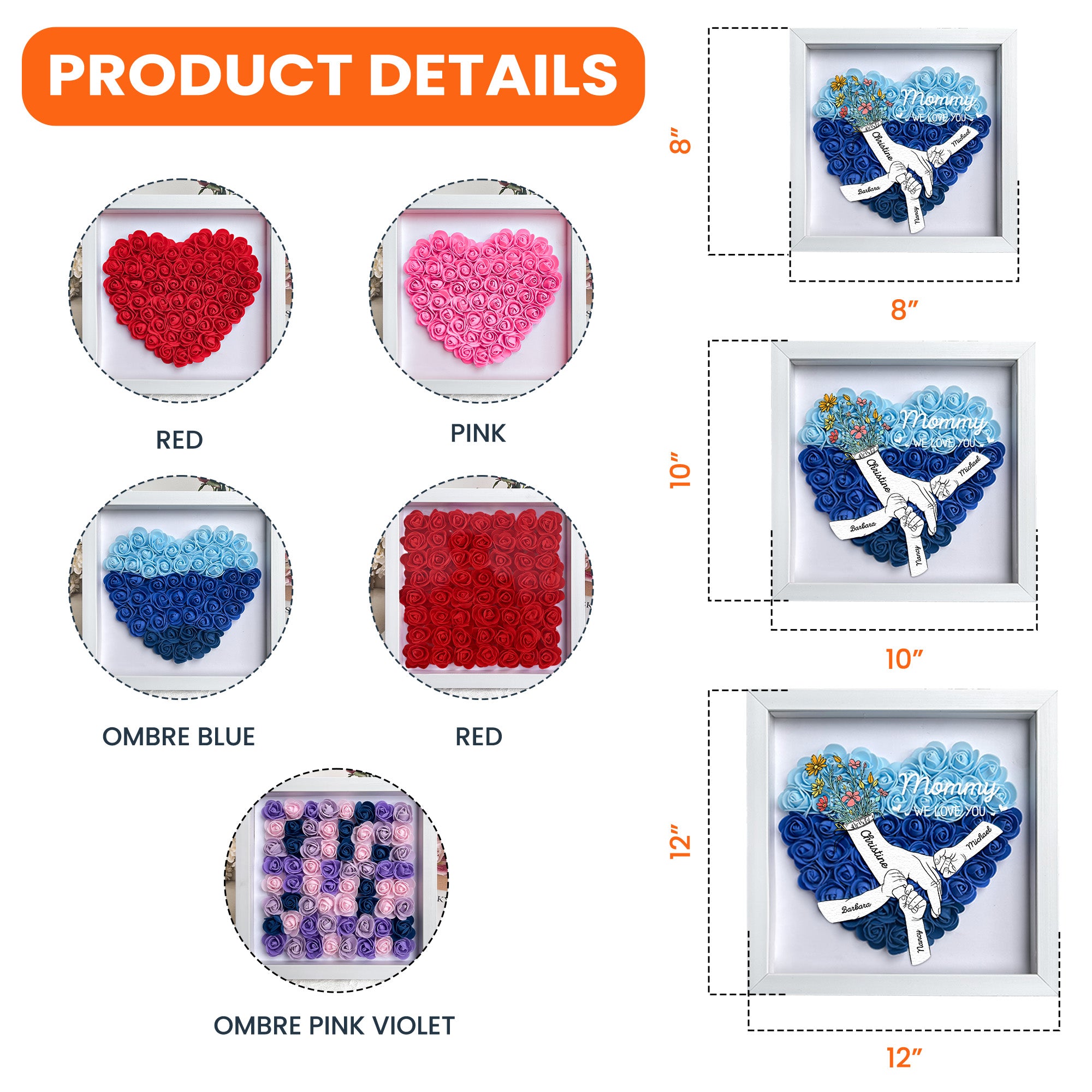 Mom Hands Holding We Love You - Personalized Flower Shadow Box with LED Light