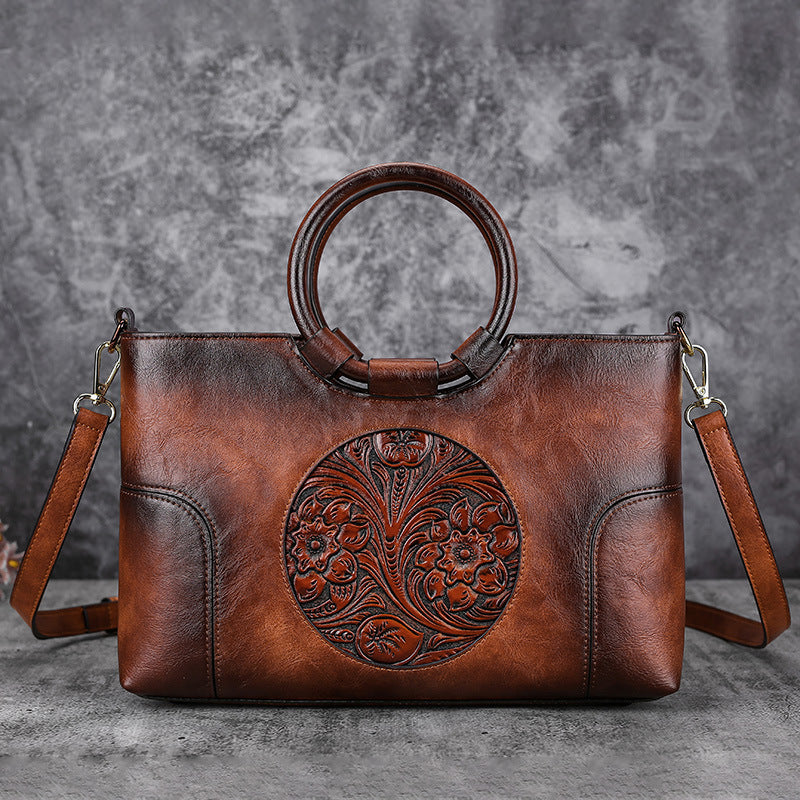 Women Retro Handmade Embossed Shoulder Bag