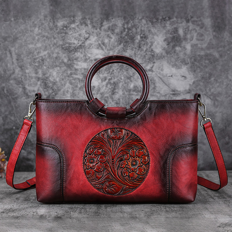 Women Retro Handmade Embossed Shoulder Bag