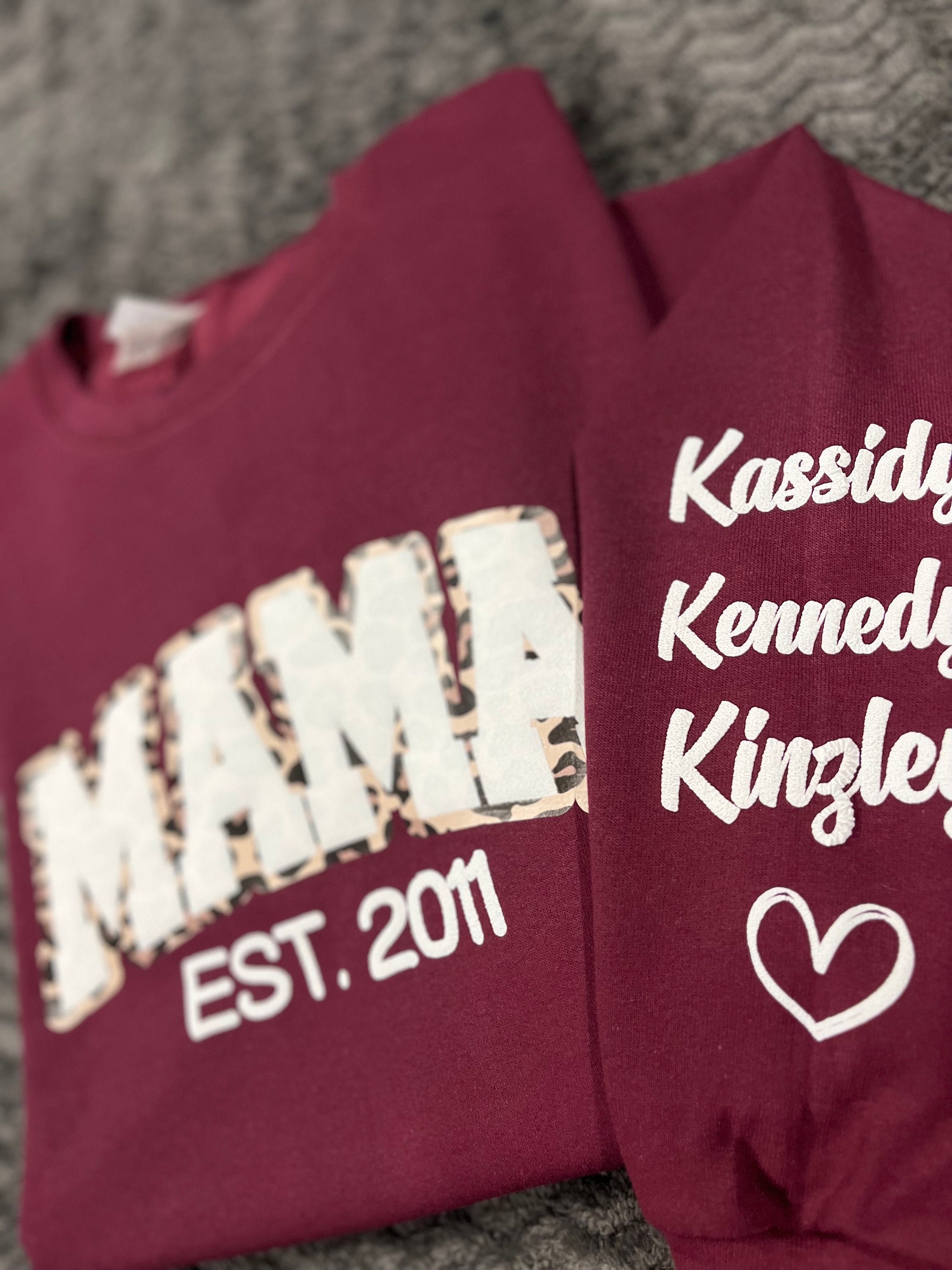 Mama Leopard Print Personalized Sweatshirt or Hoodie with Kids Name Sleeve Gift Sweatshirt New Mom Sweatshirts gift