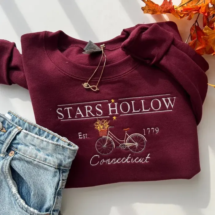 Embroidered Stars Hollow Connecticut Fall Crewneck Sweatshirt