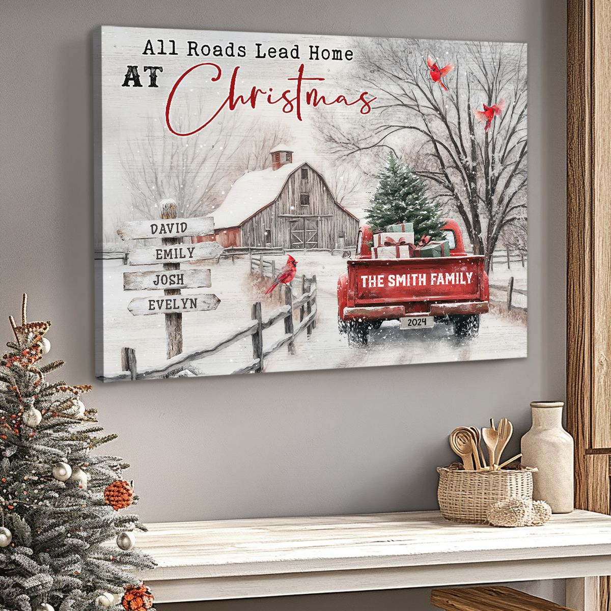 Personalized Family Gift Christmas Art Custom Names Canvas Print