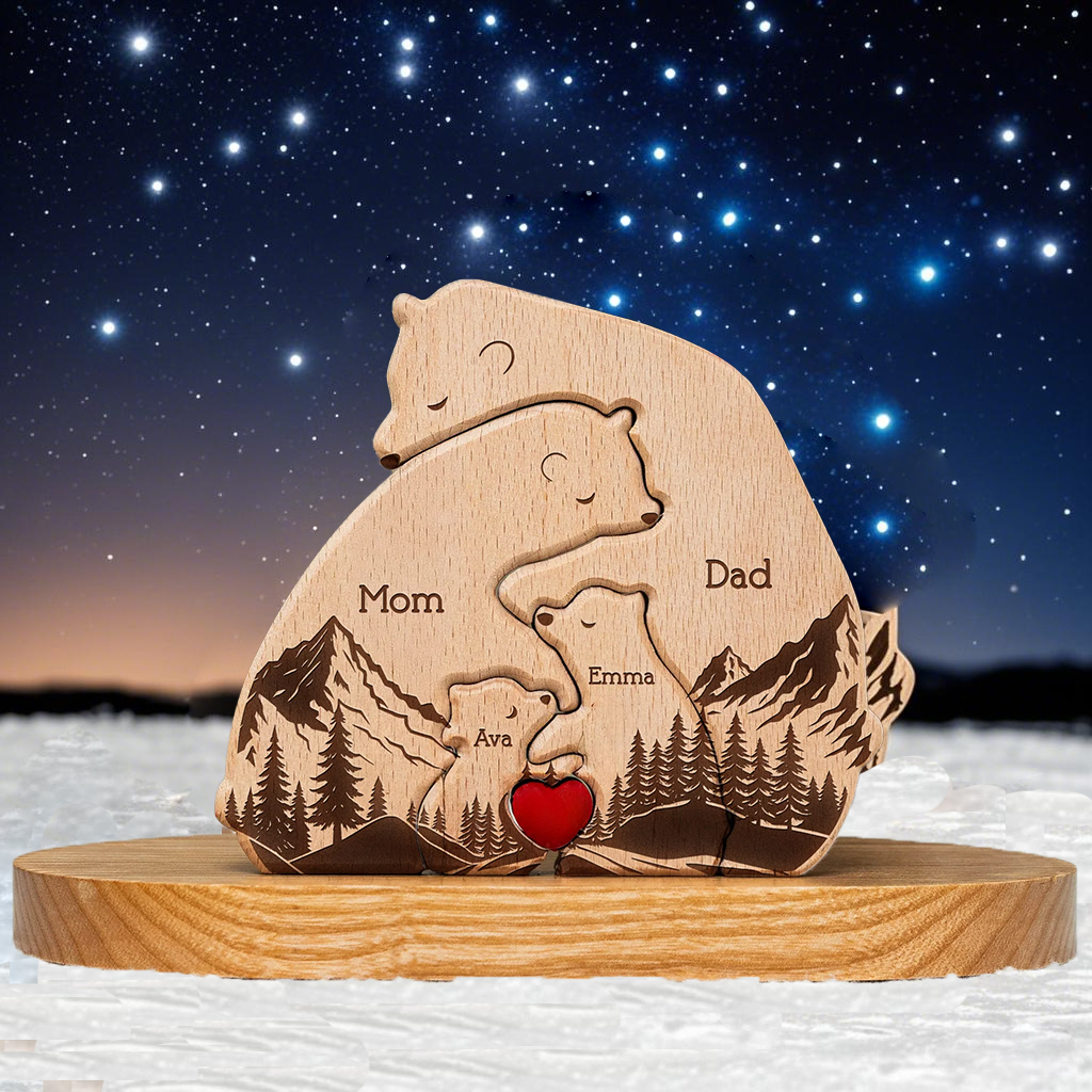 For Dad🎁Hugging Bear Family New Version - Personalized Wooden Bear Family Puzzle
