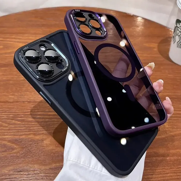 Clear Magnetic with HD Lens Film Phone case with wireless charging for iPhone 15 pro max/14/13/12