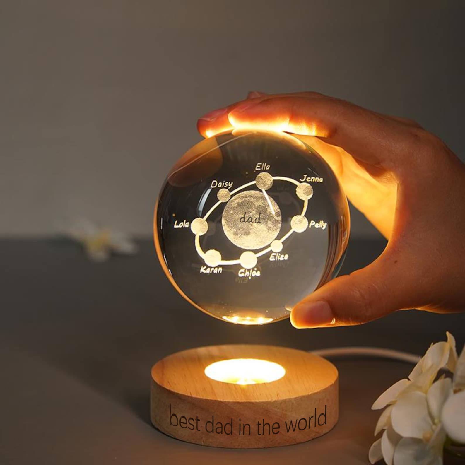 Custom Crystal Ball Lamp Father's Day Night Light, Engraved With Name, Father's Day Gift For Dad