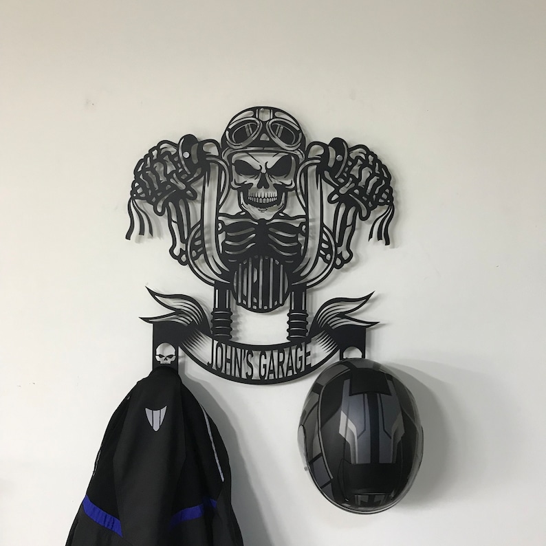 Custom Metal Skull Motorcycle Rider Helmet Jacket Holder, Personalized Biker Gifts