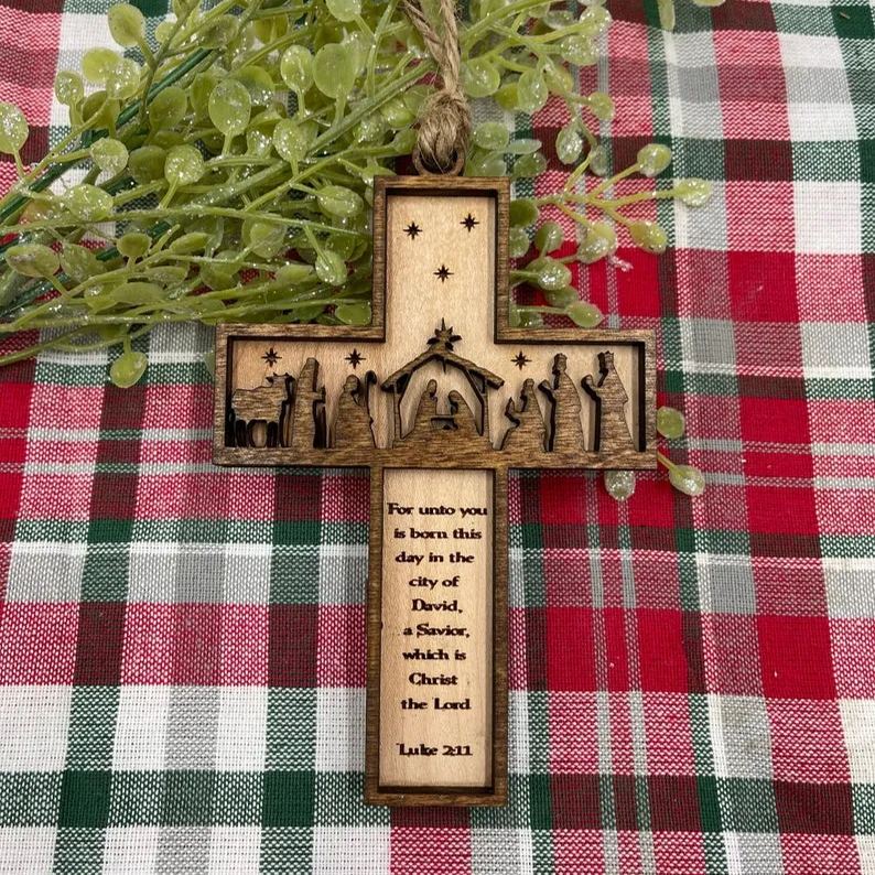 ðNativity Cross Scripture Christmas Ornament