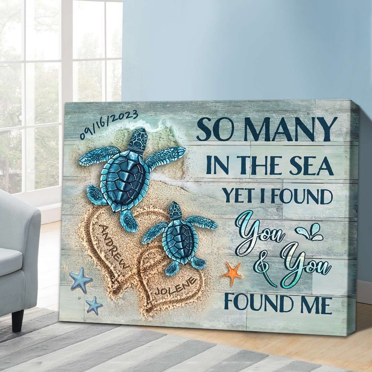 Lovely Gifts for Couples Unique Custom Canvas Wall Art Beach and Turtles  