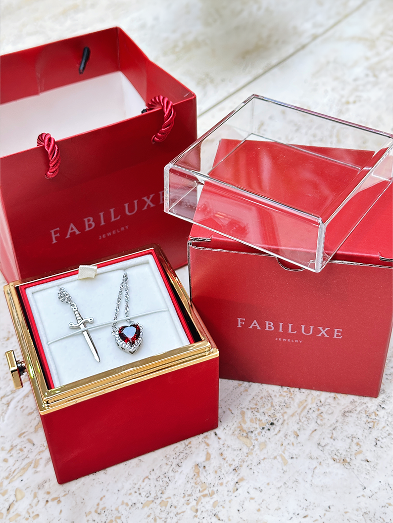 Eternal Rose Box - Heart & Sword Promise Necklace Set