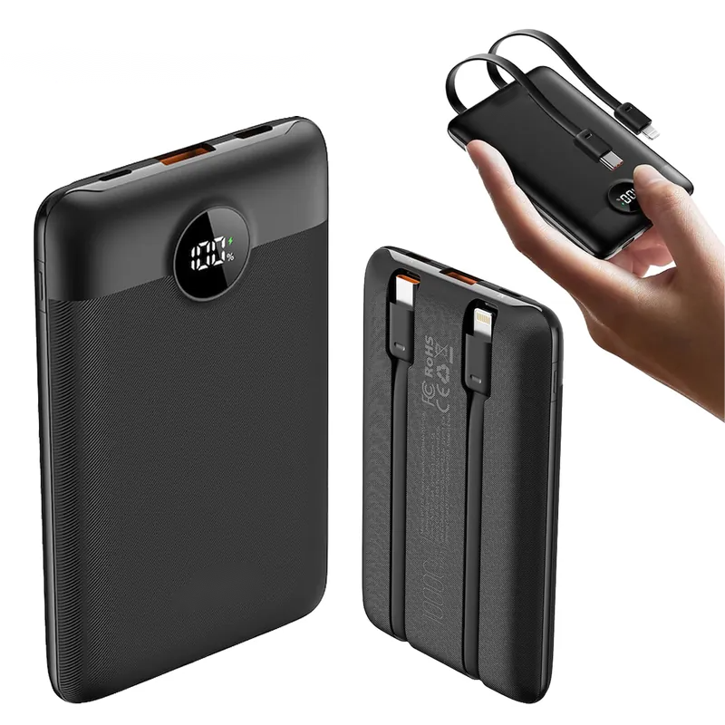 PDMAX 10000mAh big capacity powerbank fast charging powerbank with LED display with built-in charging cable