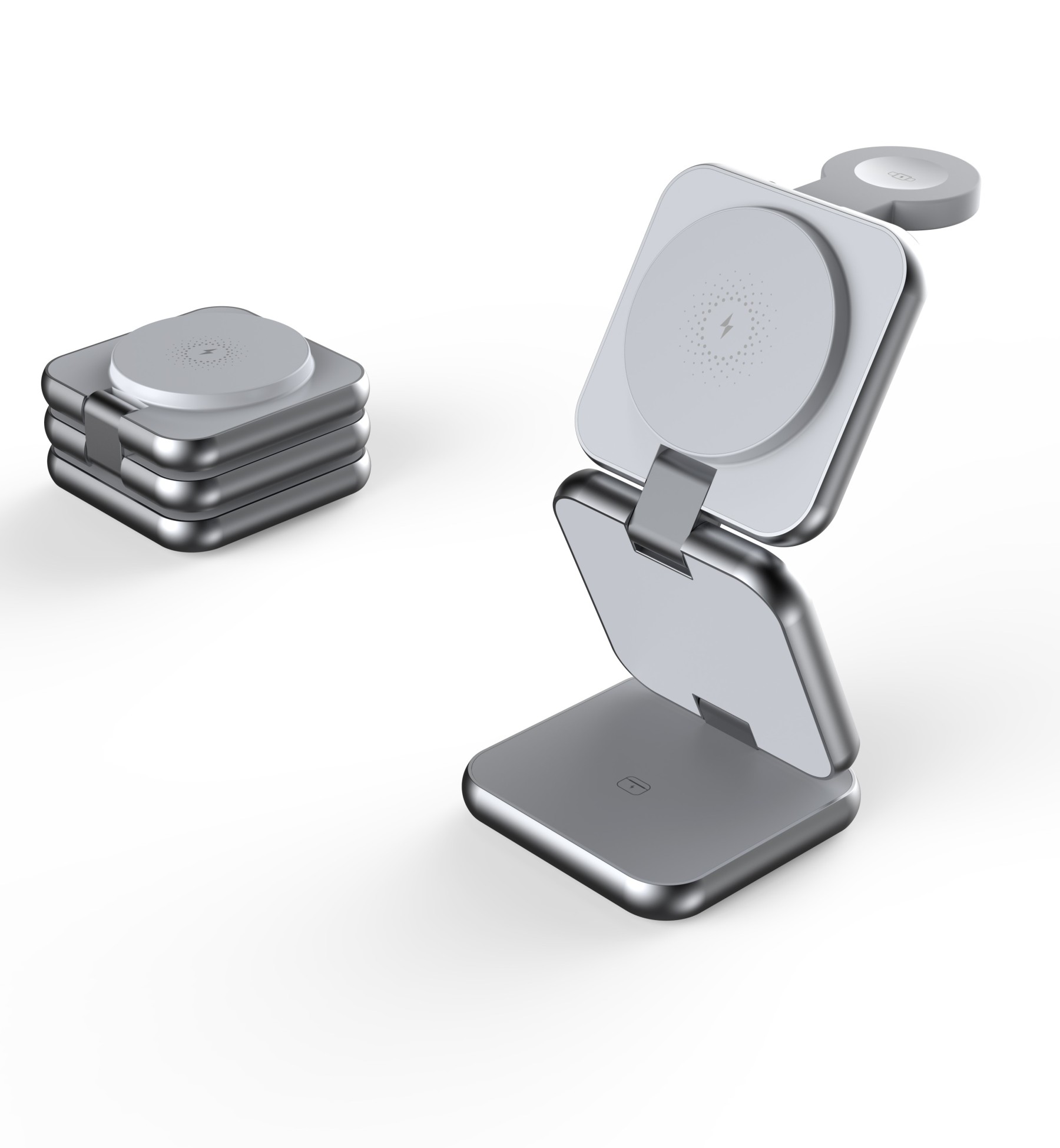 PDMAX Aluminum Mini Portable 3-in-1 Foldable Magnetic Wireless Quick Charger for Phones, Airpods and Smartwatches