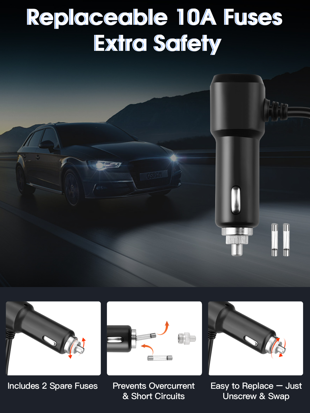8 in 1 Cigarette Lighter Splitter, 120W Car Charger Adapter with PD 30W Type-C & QC3.0, 3-Socket Car Outlet with 5 USB Ports, LED Voltmeter, Independent Switches, 12V/24V Multi-Port Charger
