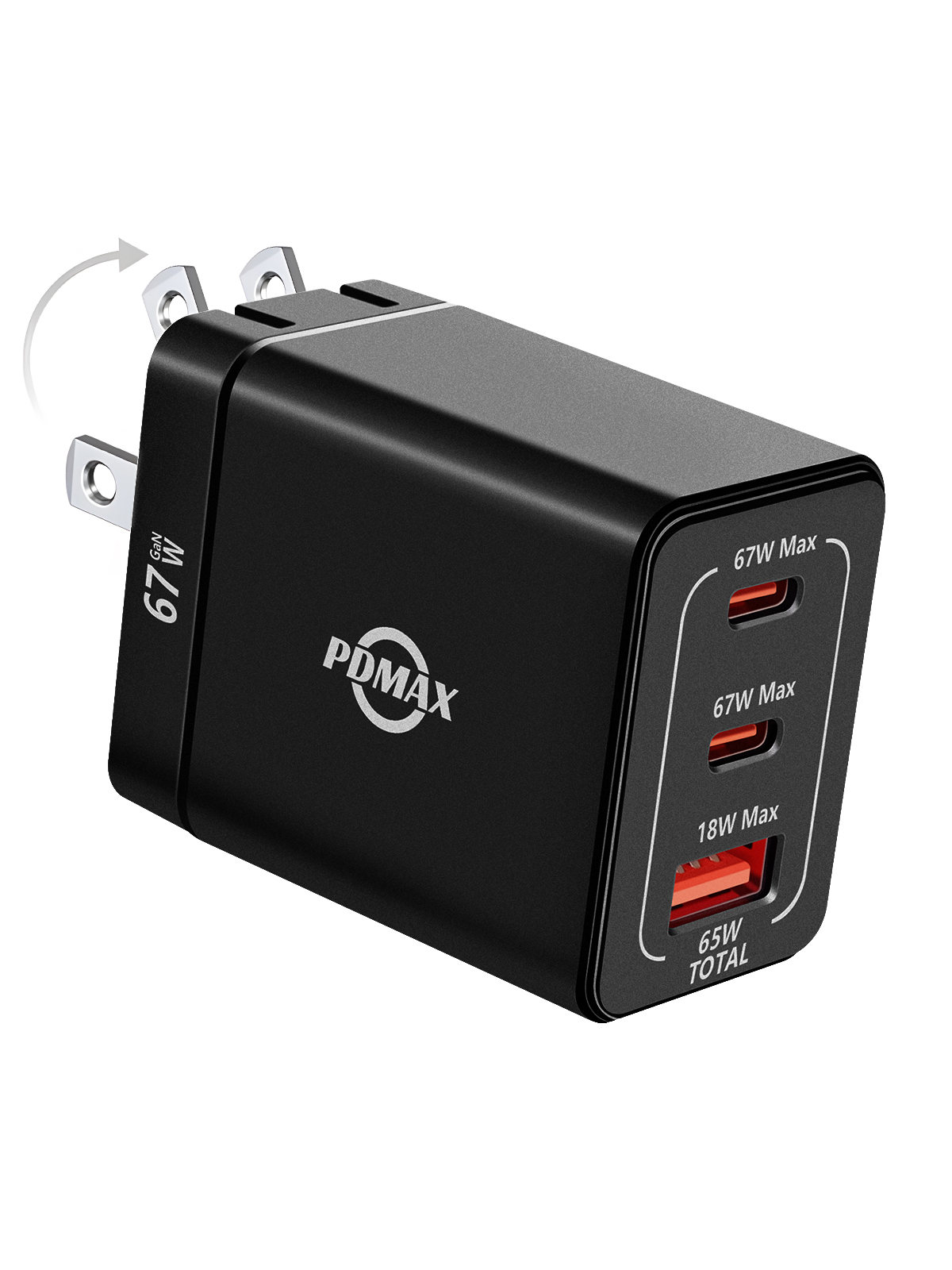 PDMAX 65W USB C Charger Block,Dual usb c charger,Foldable GaN PD Charg