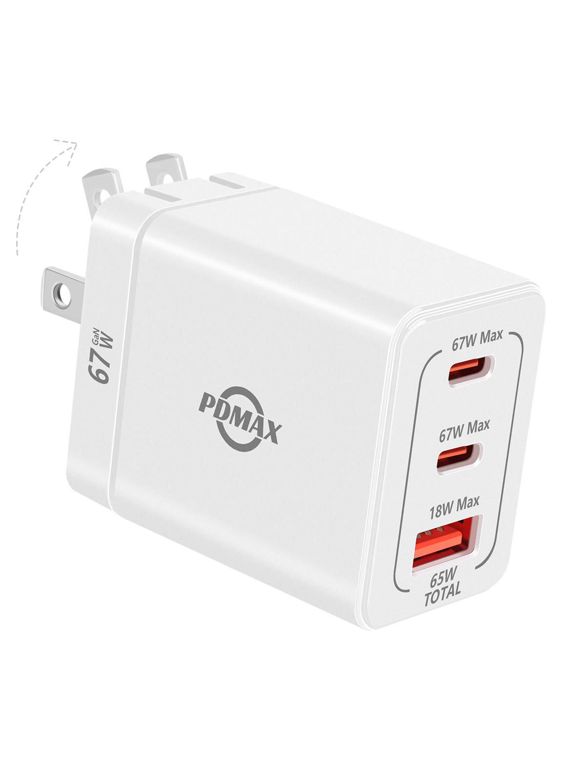 PDMAX 65W USB C Charger Block,Dual usb c charger,Foldable GaN PD Charger,Super fast charging with Type-C and USB-A Ports for iPhone 15, S24 ultra, MacBook Pro/Air, Chromebook, Tablets and iPad