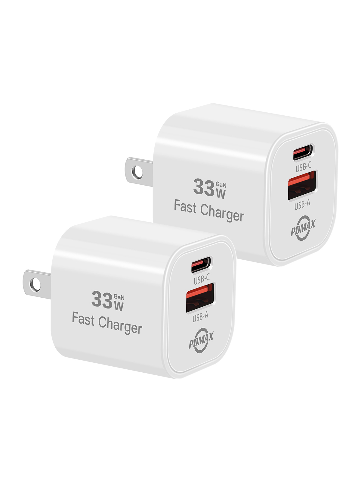 PDMAX 33W USB-C Charger Block, Fast Charging USB-C & USB-A Wall Charger, Dual Port with Gan Tech,for iPhone, Galaxy, Pixel, iPad, AirPods & MacBook Air 