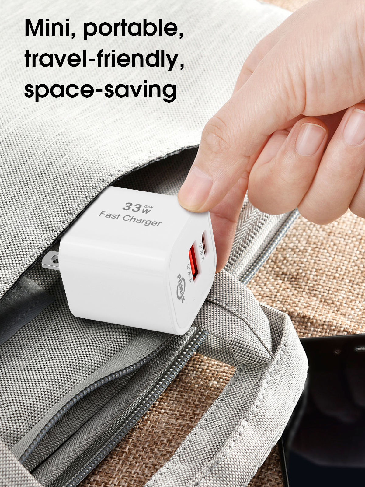 PDMAX 33W USB-C Charger Block, Fast Charging USB-C & USB-A Wall Charger, Dual Port with Gan Tech,for iPhone, Galaxy, Pixel, iPad, AirPods & MacBook Air 