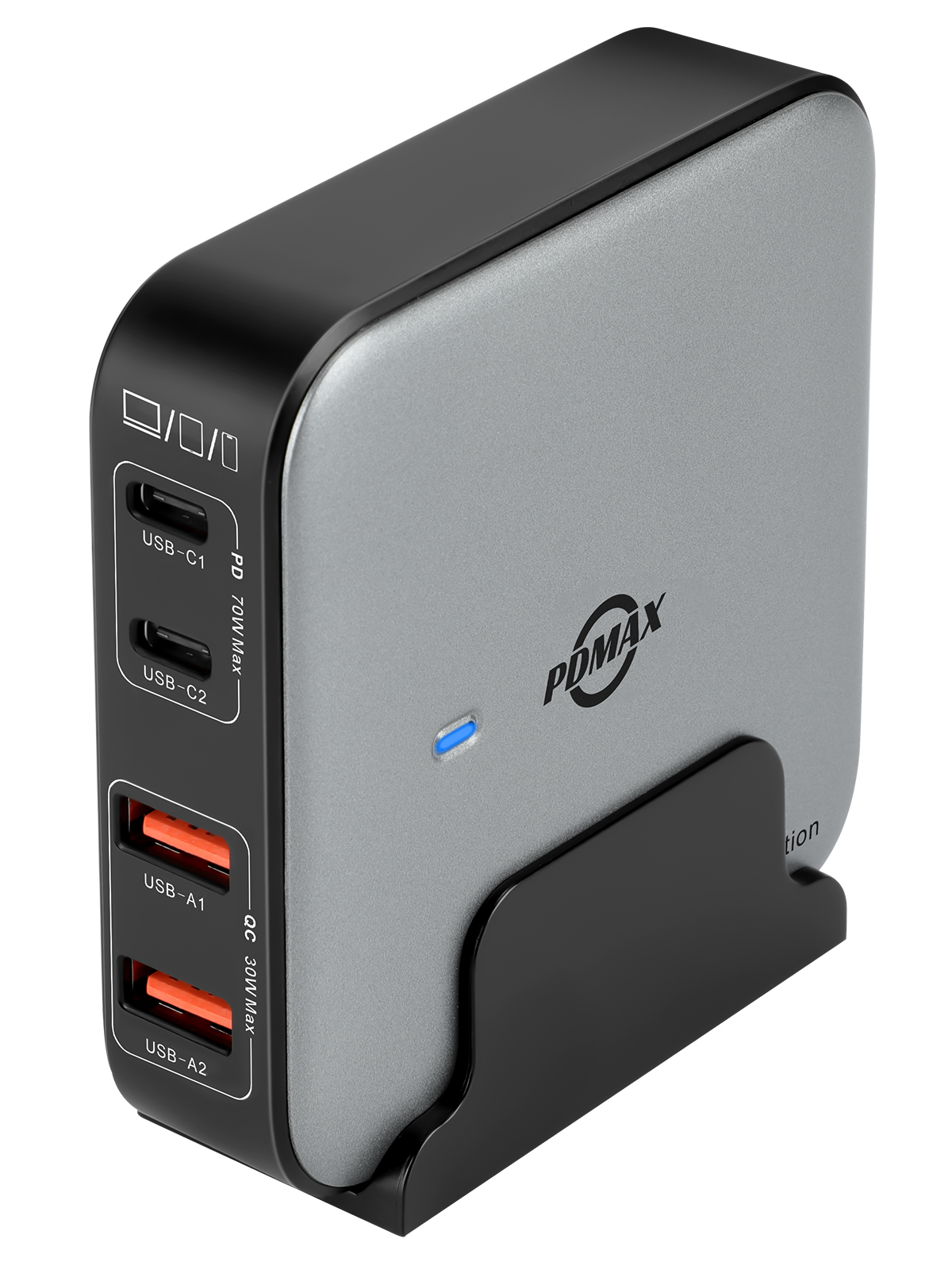 PDMAX USB C Charger Block,Multi-Device Desktop Charger, 4-Port Super Fast Charging Station with Dual USB-C PD 3.0 (70W) and Dual USB-A QC 3.0 (30W), Compatible for iPhone15, iPad, Samsung S24,MacBook