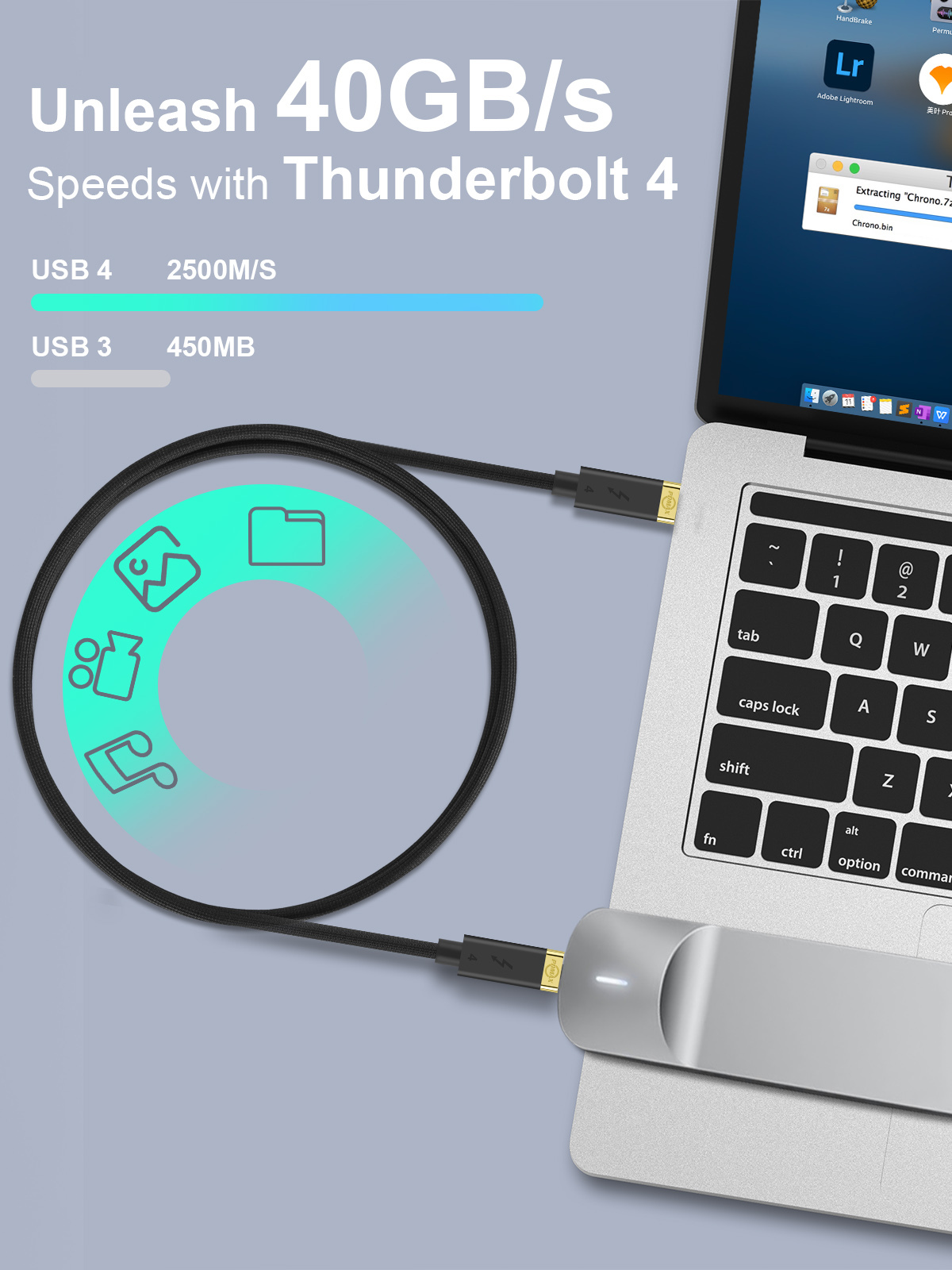 PDMAX 2.6FT Thunderbolt 4 Cable,Compatible with Thunderbolt 4/Thunderbolt 3 Cable, 4K/8K Video,40Gbps Data Transfer,240W Charging,for MacBook,Dell,HP,and More