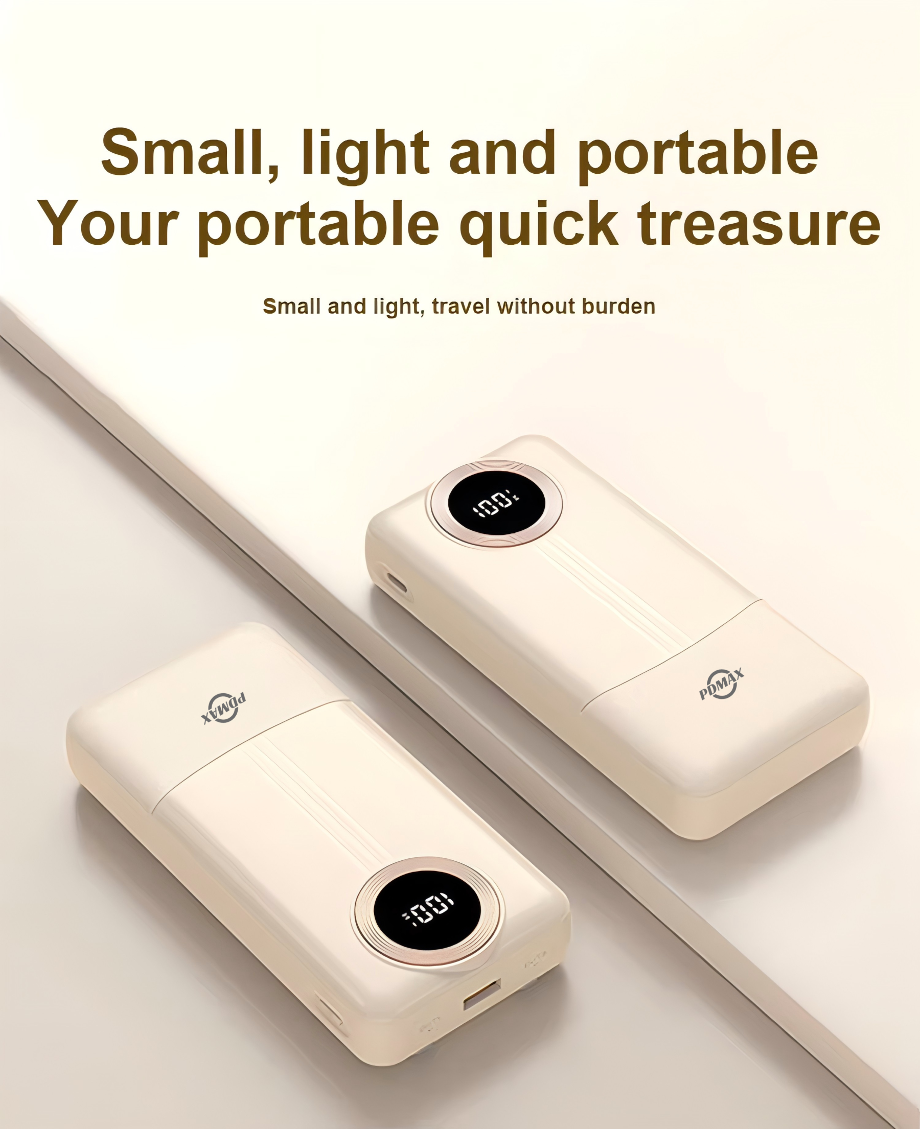 PDMAX 10000mAh big capacity powerbank fast charging powerbank with LED display with built-in charging cable