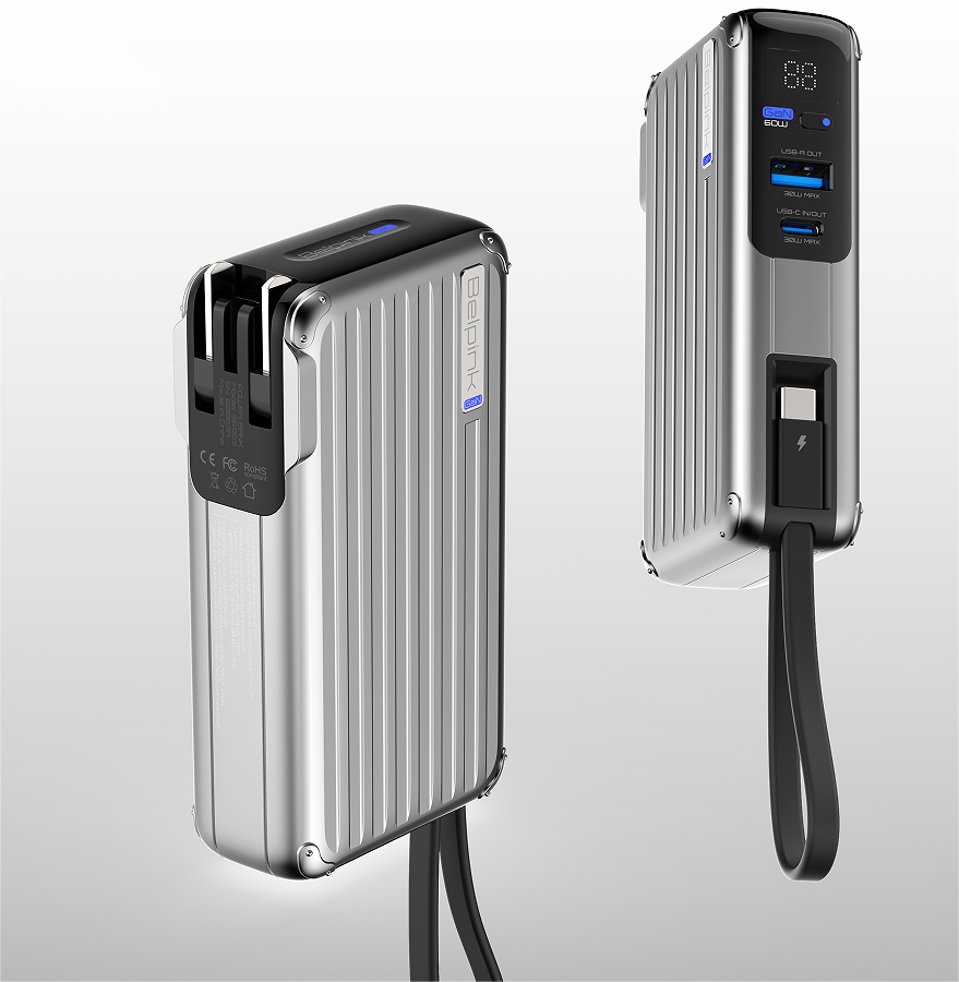 PDMAX 10000mAh Portable Power Bank with Built-in Wall Plug and PD22.5W Fast Charging