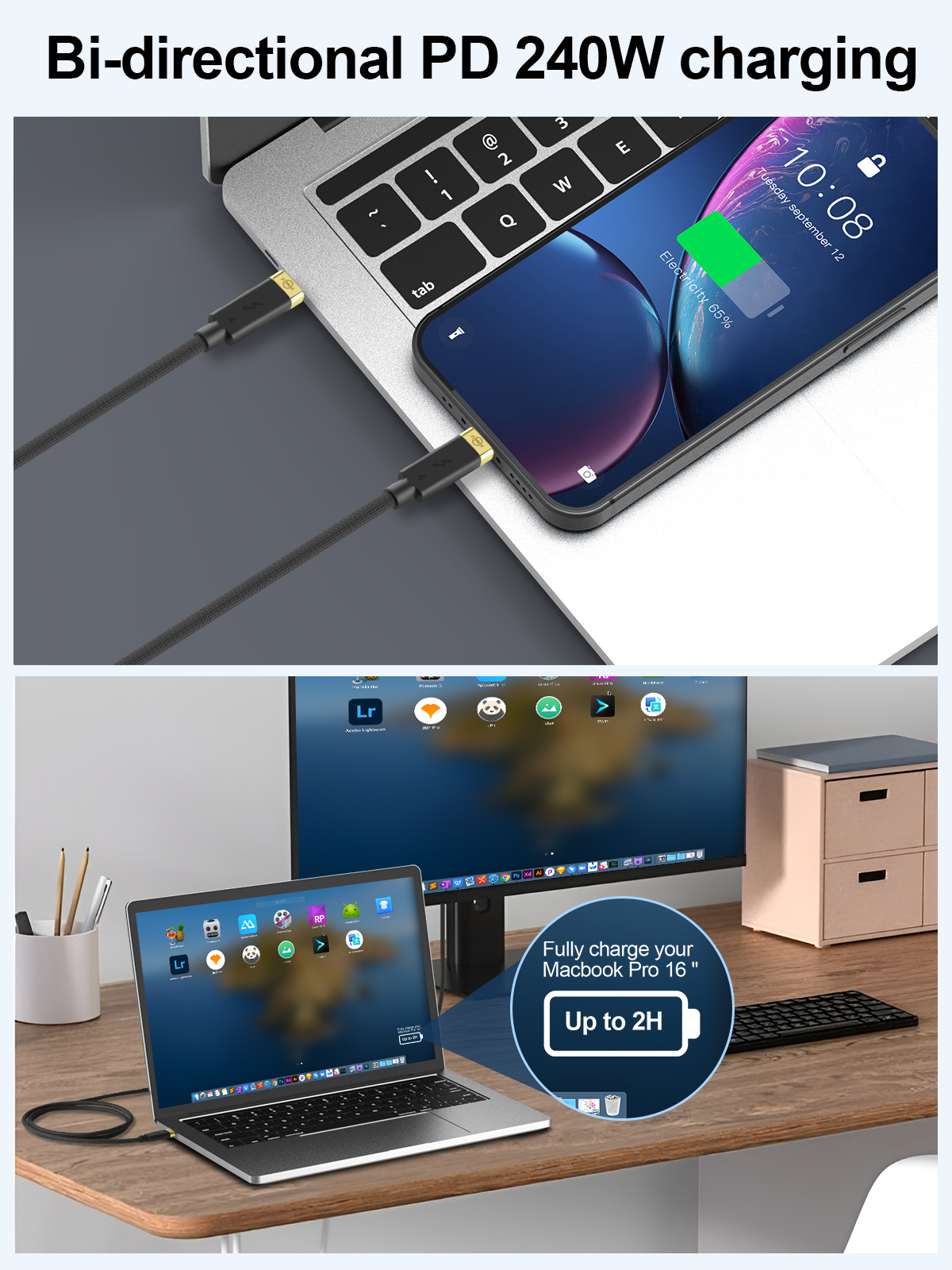 PDMAX 2.6FT Thunderbolt 4 Cable,Compatible with Thunderbolt 4/Thunderbolt 3 Cable, 4K/8K Video,40Gbps Data Transfer,240W Charging,for MacBook,Dell,HP,and More