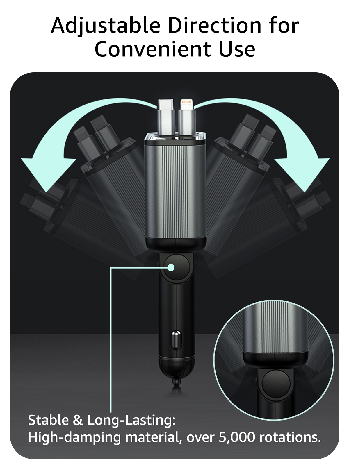 PDMAX 4-in-1 Retractable Car Charger - 90W Fast Car Phone Charger with Dual Retractable Cables (USB-C & iOS) and USB Ports, Compatible with iPhone 15/14/13/12/11, iPad Pro, S24/23/22, Pixel