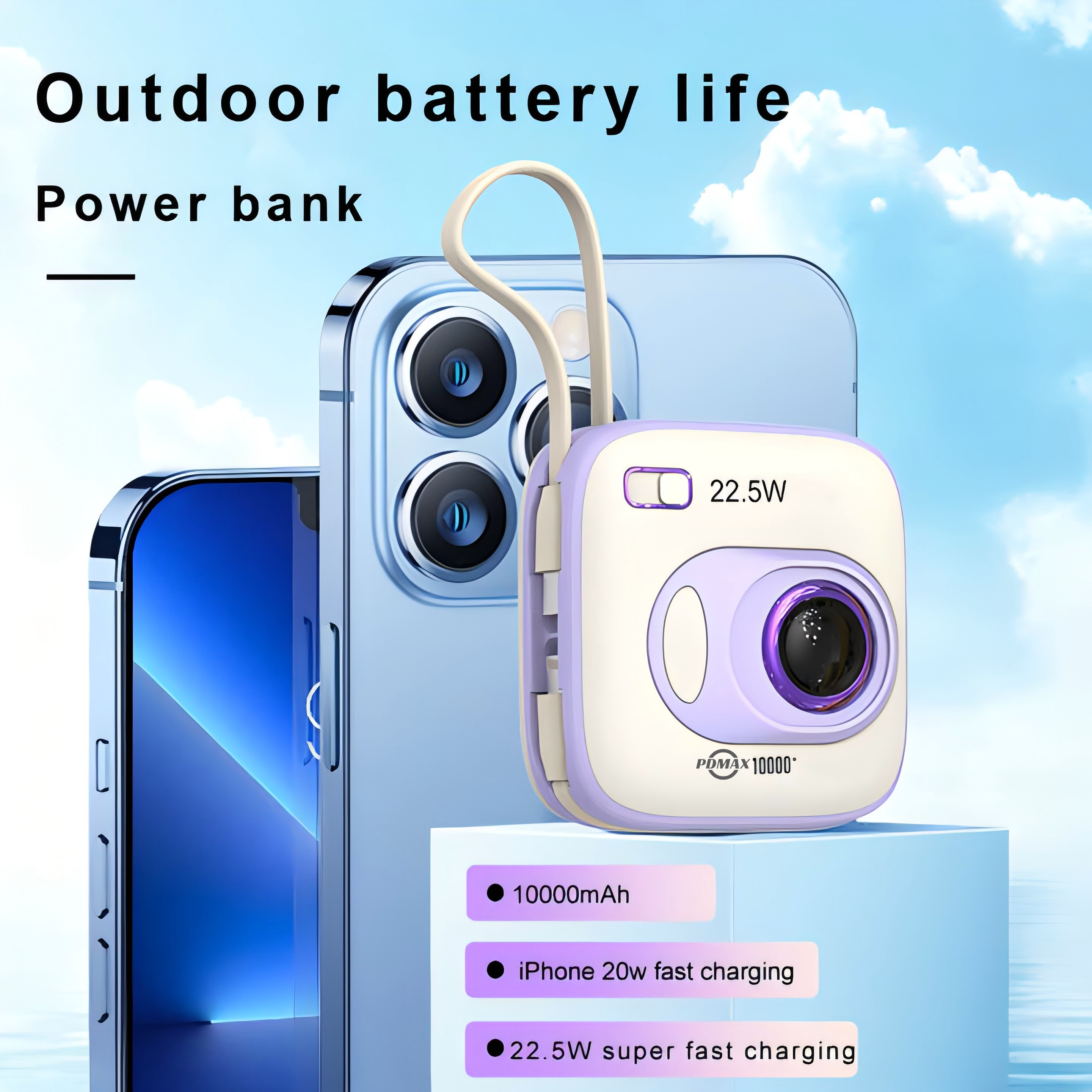 PDMAX 10,000mAh 22.5W Ultra-Fast Charging Power Bank with Digital Display & Dual LED 