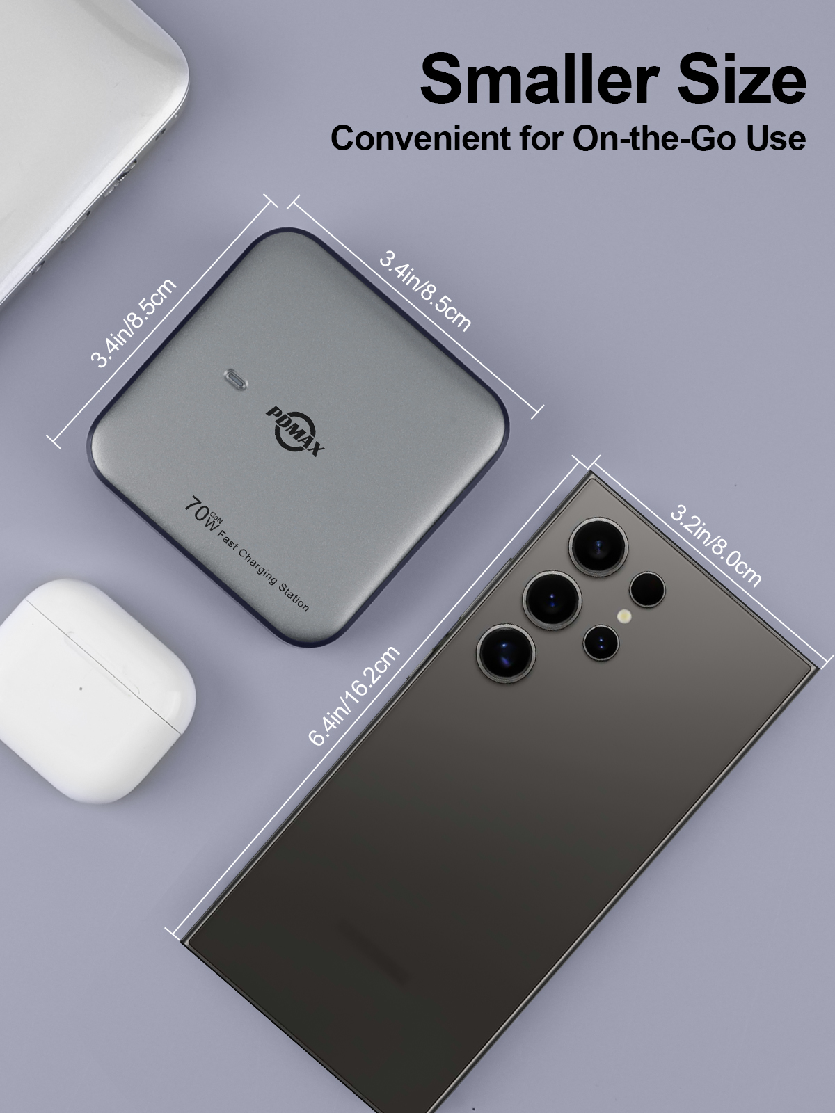 PDMAX USB C Charger Block,Multi-Device Desktop Charger, 4-Port Super Fast Charging Station with Dual USB-C PD 3.0 (70W) and Dual USB-A QC 3.0 (30W), Compatible for iPhone15, iPad, Samsung S24,MacBook