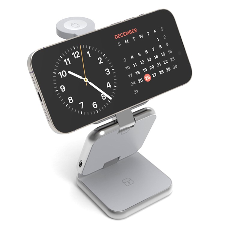 PDMAX Aluminum Mini Portable 3-in-1 Foldable Magnetic Wireless Quick Charger for Phones, Airpods and Smartwatches