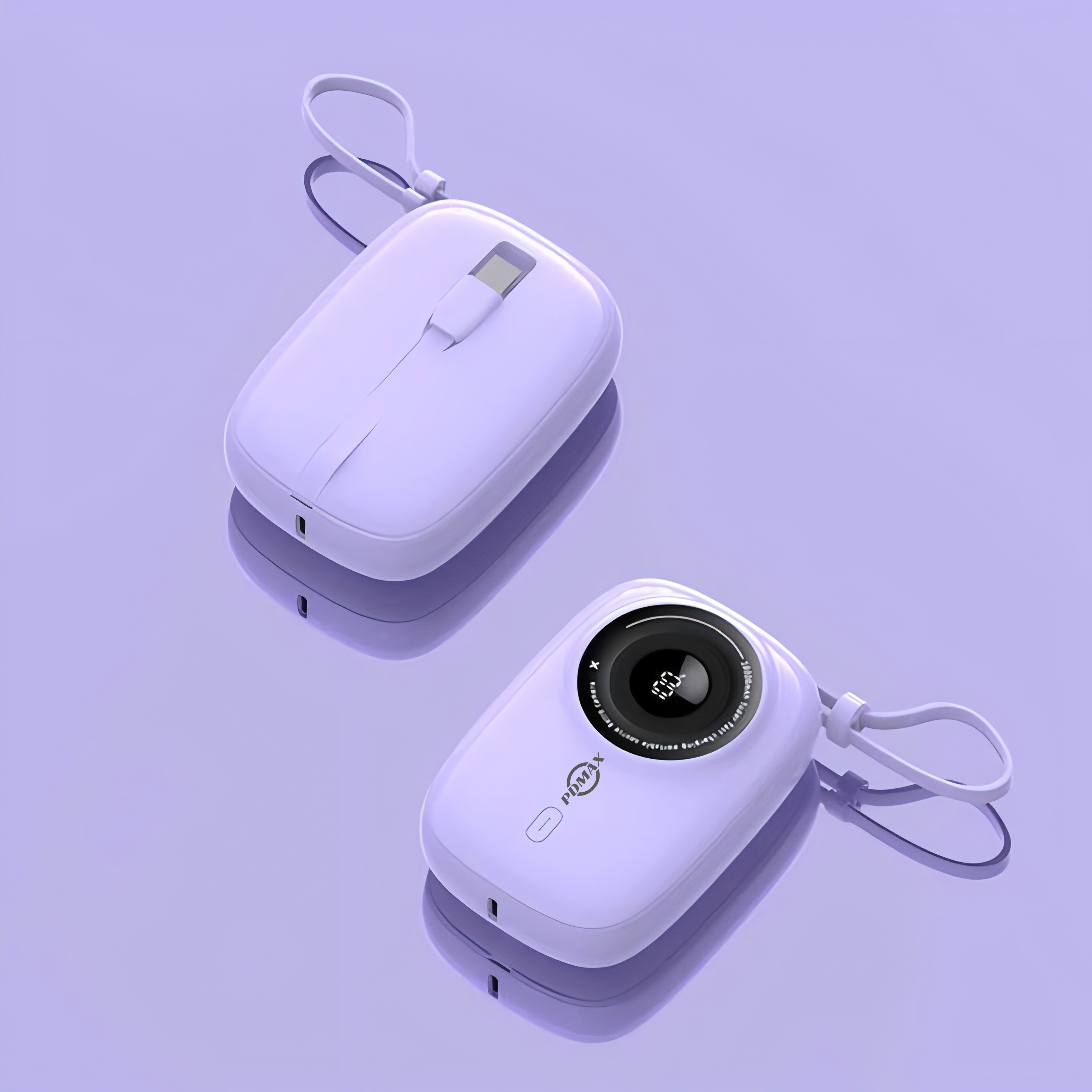 PDMAX  22.5W 10000mAh Power Bank Camera Shaped Cell Phone Portable Charger with Type-C + lightning Cable