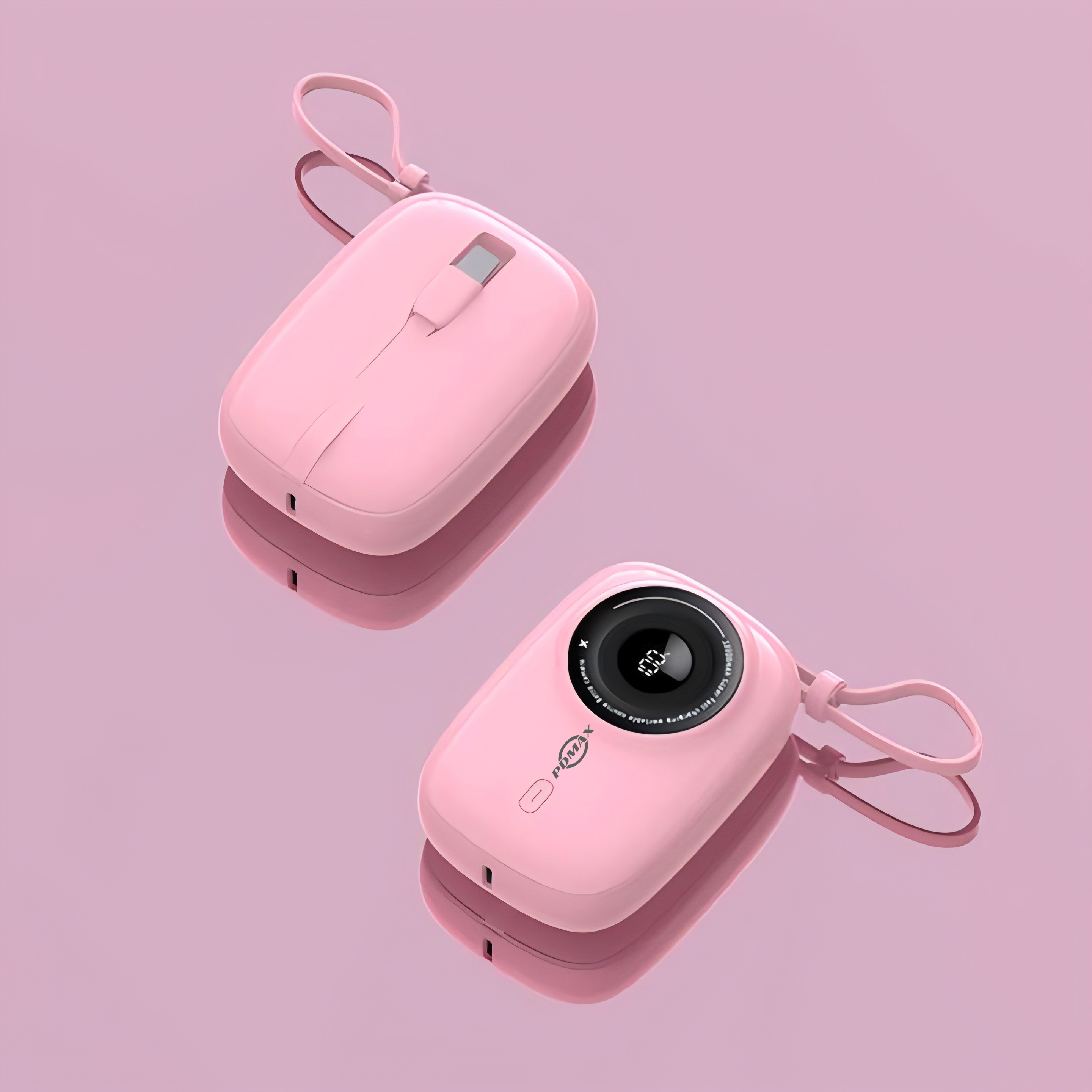 PDMAX  22.5W 10000mAh Power Bank Camera Shaped Cell Phone Portable Charger with Type-C + lightning Cable