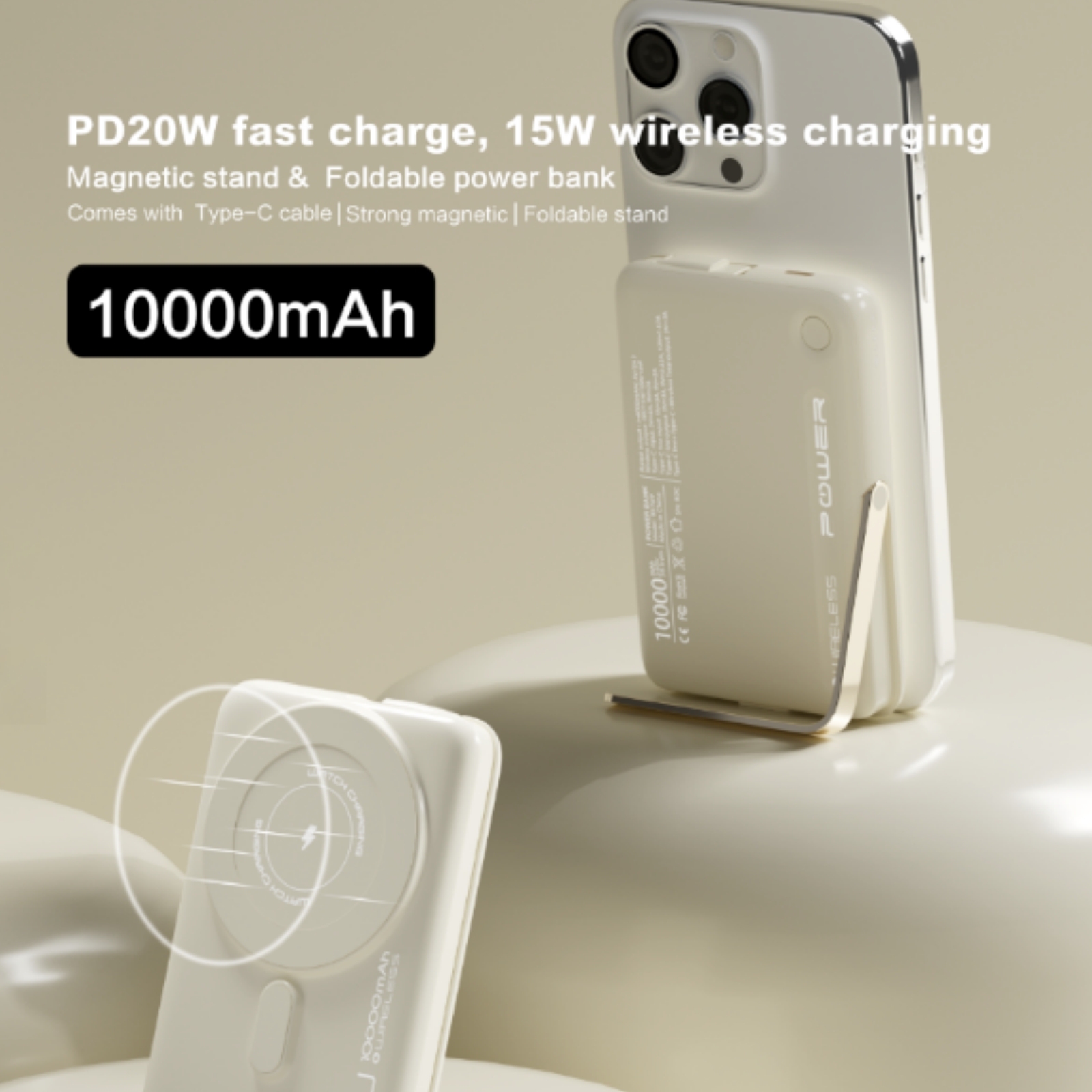 Ultra Portable 10000mAh PD 22.5W Mini Magnetic Wireless Power Bank with Stand Display Charging Features
