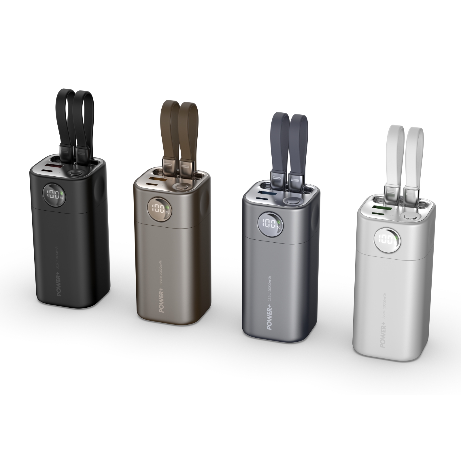 PDMAX 35W Portable Power Bank with Built-in Cables, Fast Charging Battery Pack with LED Display, Compatible with iPhone, Samsung, iPad and More