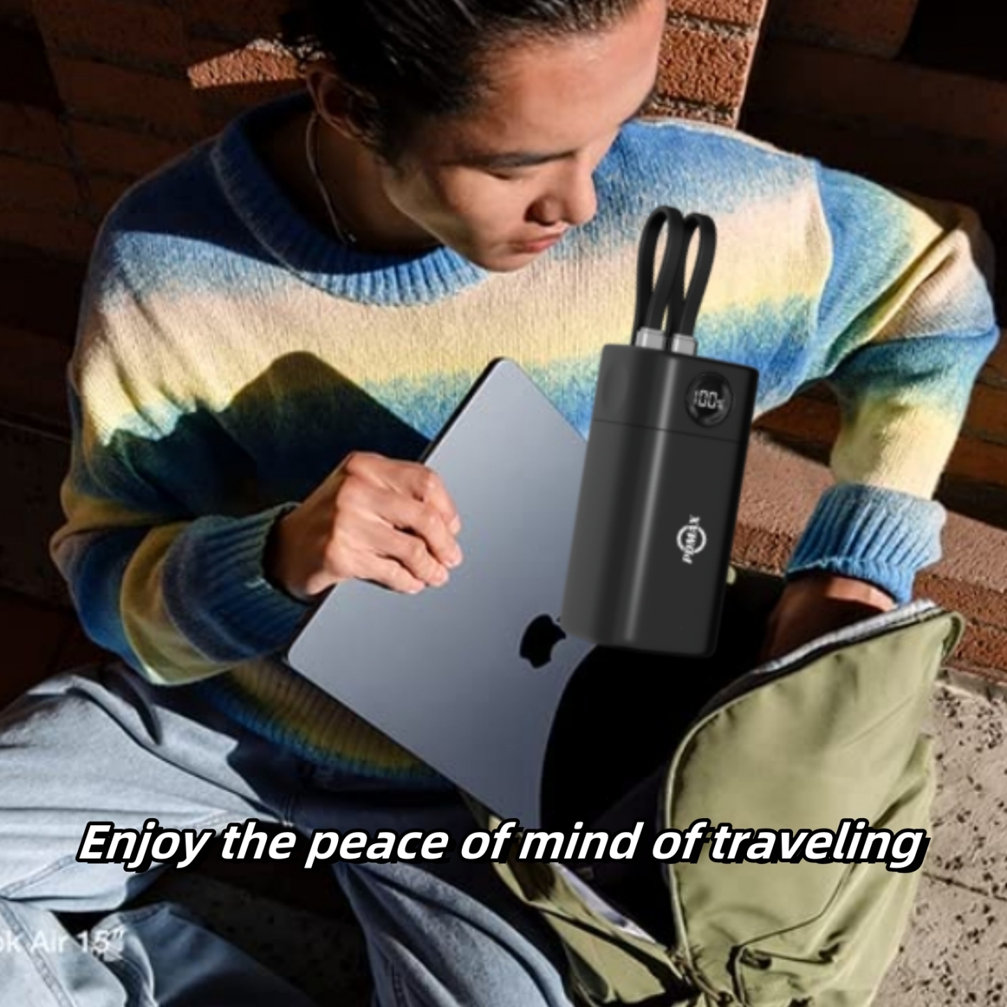 PDMAX 35W Portable Power Bank with Built-in Cables, Fast Charging Battery Pack with LED Display, Compatible with iPhone, Samsung, iPad and More