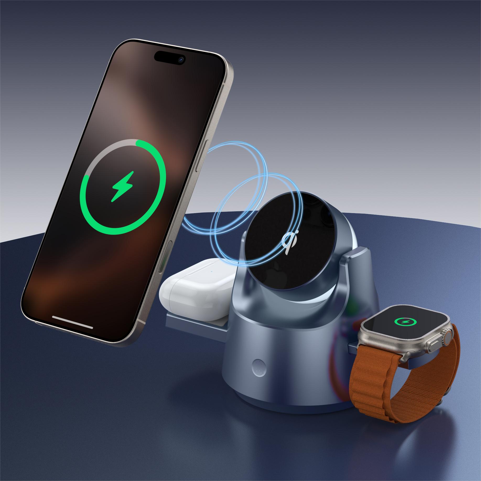 PDMAX M1 | 4-in-1 MagSafe Wireless Charging Station for iPhone, AirPods, Apple Watch with RGB Night Light & Electric Retractable Dock