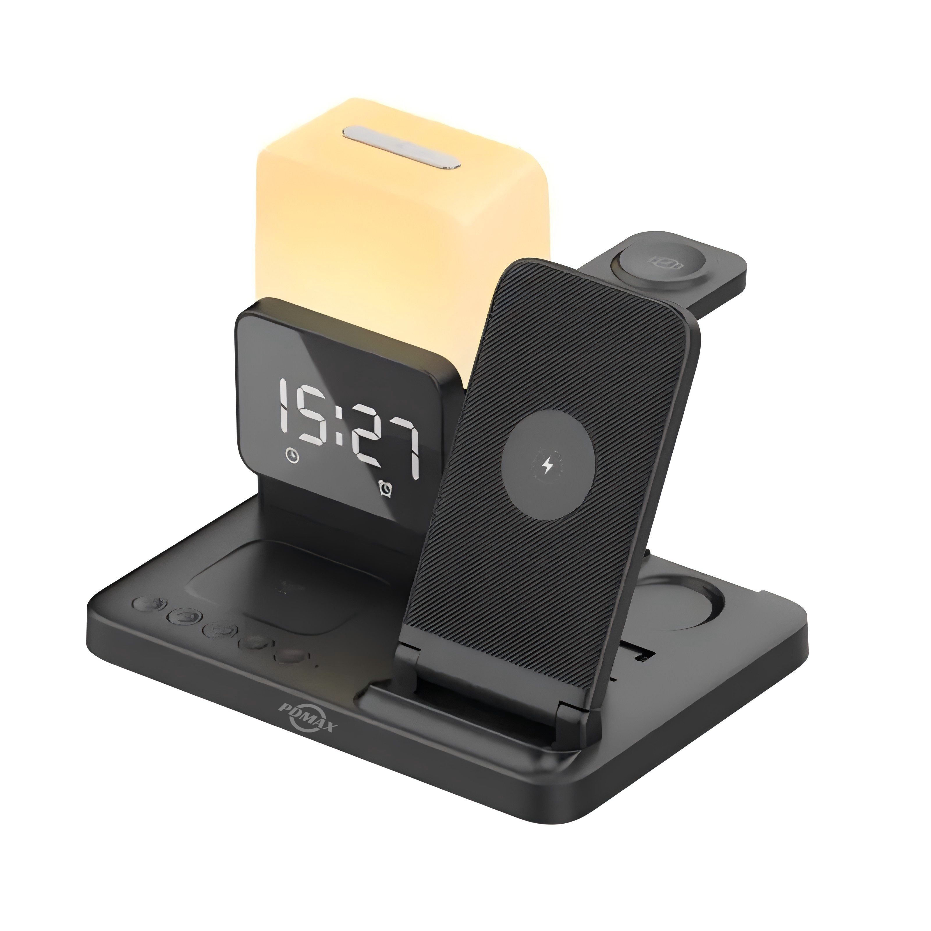 PDMAX  6 in 1 Wireless charger Cell phone Holder Multifunctional Wireless Charger with night Light and Alarm Clock