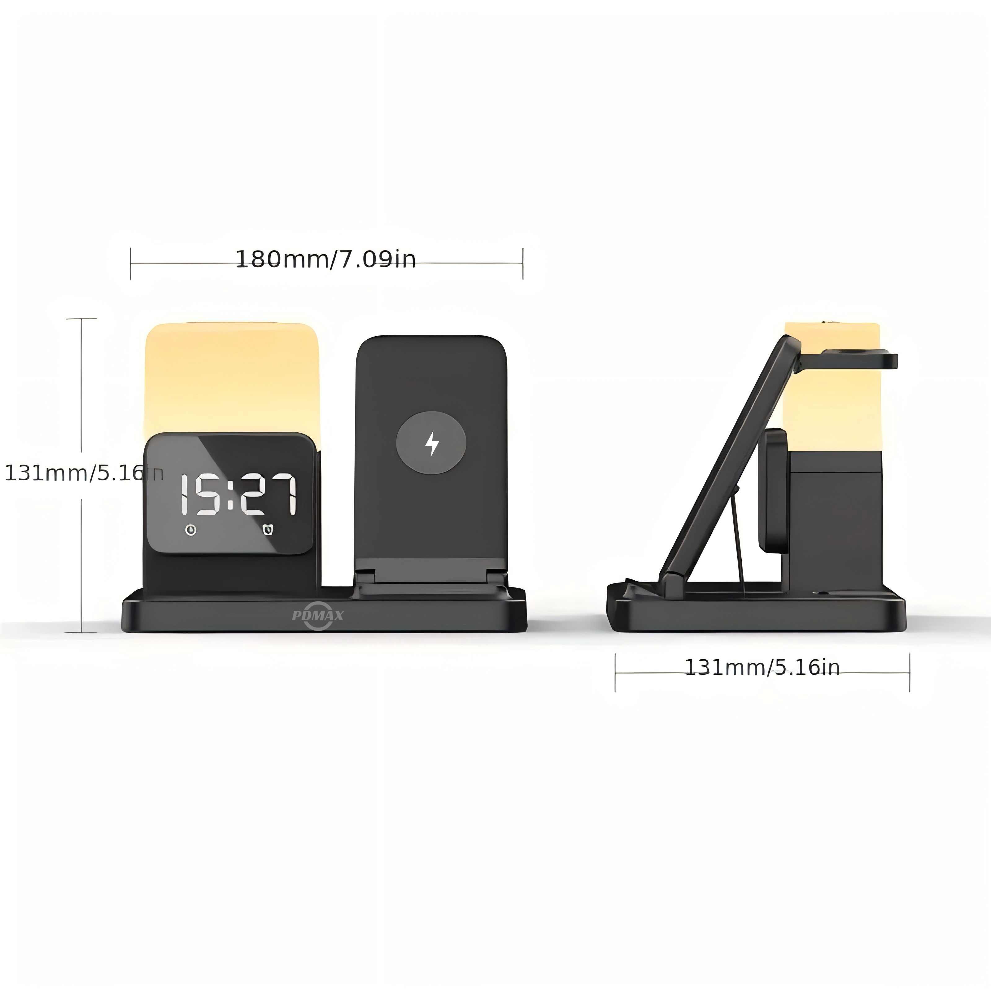 PDMAX  6 in 1 Wireless charger Cell phone Holder Multifunctional Wireless Charger with night Light and Alarm Clock