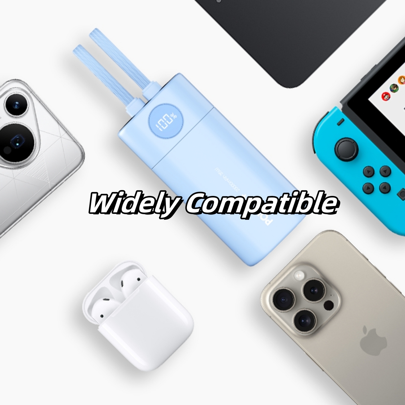 PDMAX 35W Portable Power Bank with Built-in Cables, Fast Charging Battery Pack with LED Display, Compatible with iPhone, Samsung, iPad and More