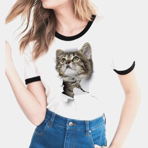 Women's Unisex T Shirt Patterned Print Animal Round Neck White 3D Print Outdoor Street Short Sleeve Print Clothing Sports Designer Casual Big and Tall / Summer / Summer