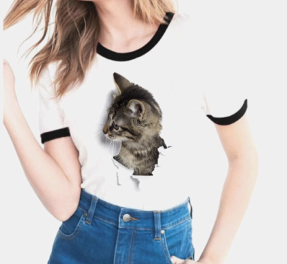 Women's Unisex T Shirt Patterned Print Animal Round Neck White 3D Print Outdoor Street Short Sleeve Print Clothing Sports Designer Casual Big and Tall / Summer / Summer