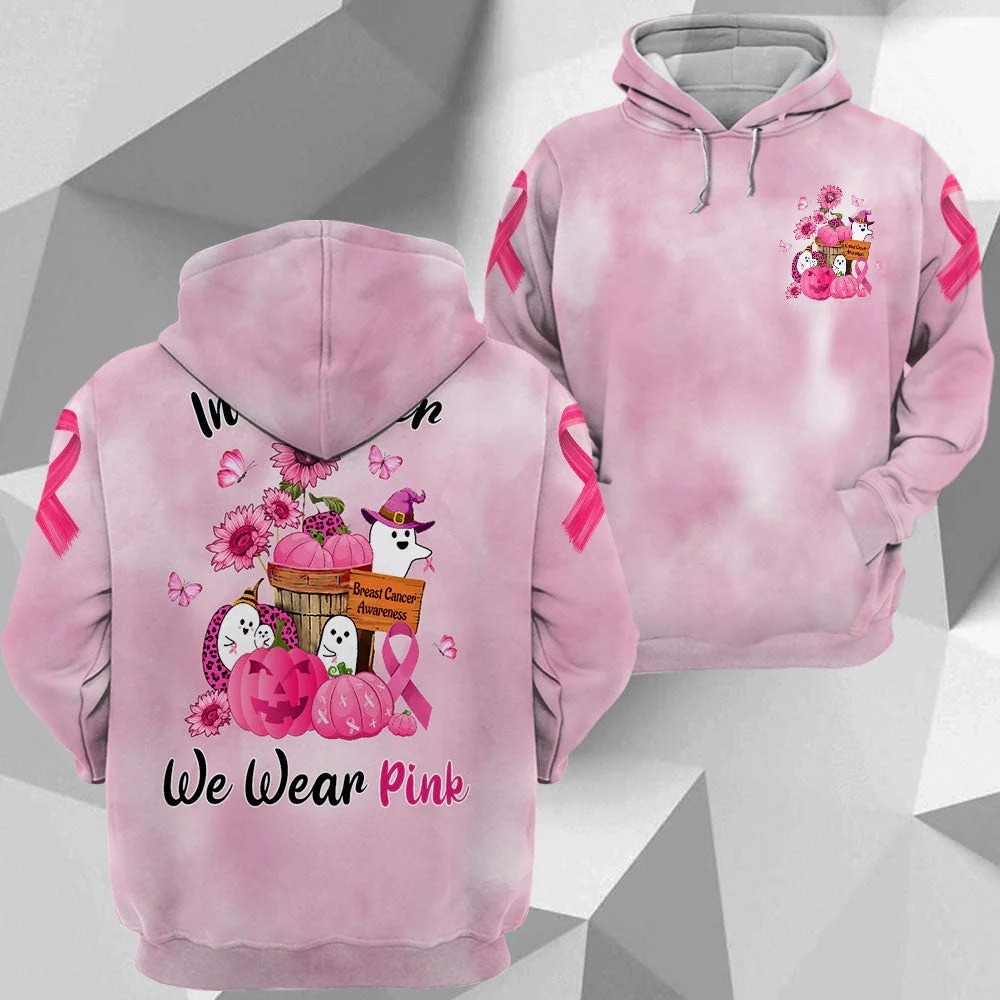 In October We Wear Pink, Shirts For Breast Cancer Family Member, Funny Little Ghost & Pumpkin, Name Can Be Changed
