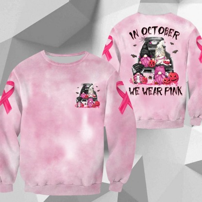 In October We Wear Pink, Shirts For Helping Raise Awareness Of Breast Cancer, Halloween Gnomes Art Print, Name Can Be Changed