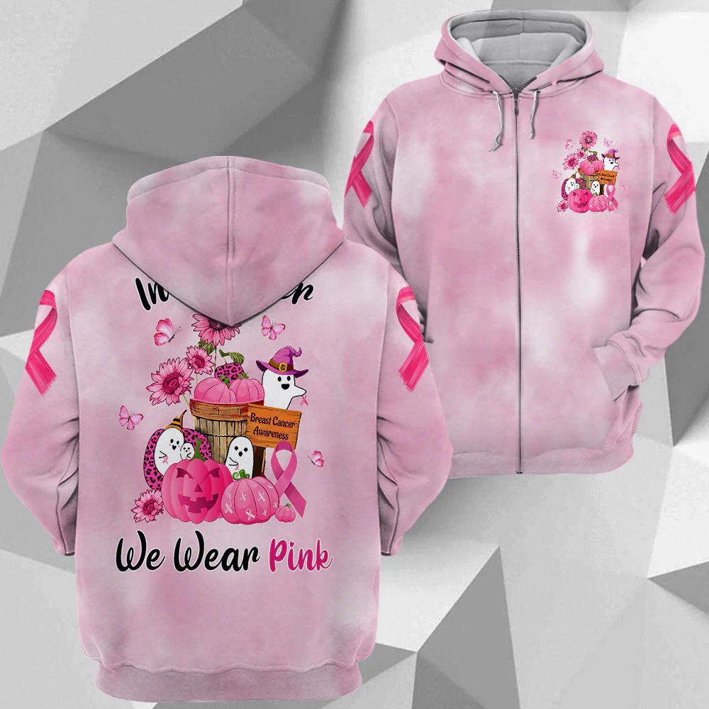 In October We Wear Pink, Shirts For Breast Cancer Family Member, Funny Little Ghost & Pumpkin, Name Can Be Changed