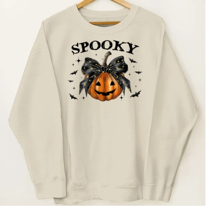 Spooky Grandma Mom Halloween Pumpkin Personalized Sleeve Printed Sweatshirt