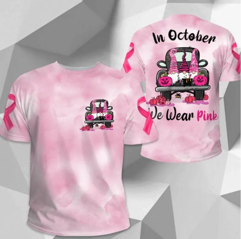 In October We Wear Pink, All Over Print Shirts For Breast Cancer Famil