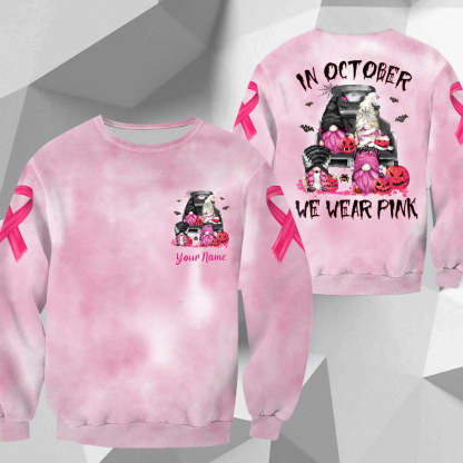 In October We Wear Pink, Shirts For Helping Raise Awareness Of Breast Cancer, Halloween Gnomes Art Print, Name Can Be Changed